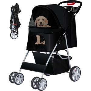 4 Wheel Dog Small Pet Cat Bunny Stroller Light Foldable Enclosed 33lbs Black NEW